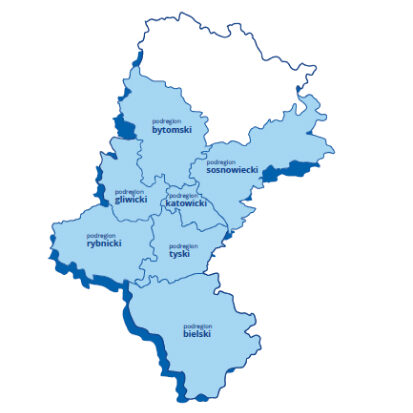 Ilustracja składa się z grafiki, przedstawiającej podregiony województwa śląskiego z wyłączeniem częstochowskiego. Informuje ona gdzie można realizować projekty.