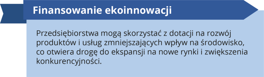 Finansowanie ekoinnowacji. Przedsiębiorstwa mogą skorzystać z dotacji na rozwój produktów i usług zmniejszających wpływ na środowisko, co otwiera drogę do ekspansji na nowe rynki i zwiększenia konkurencyjności.