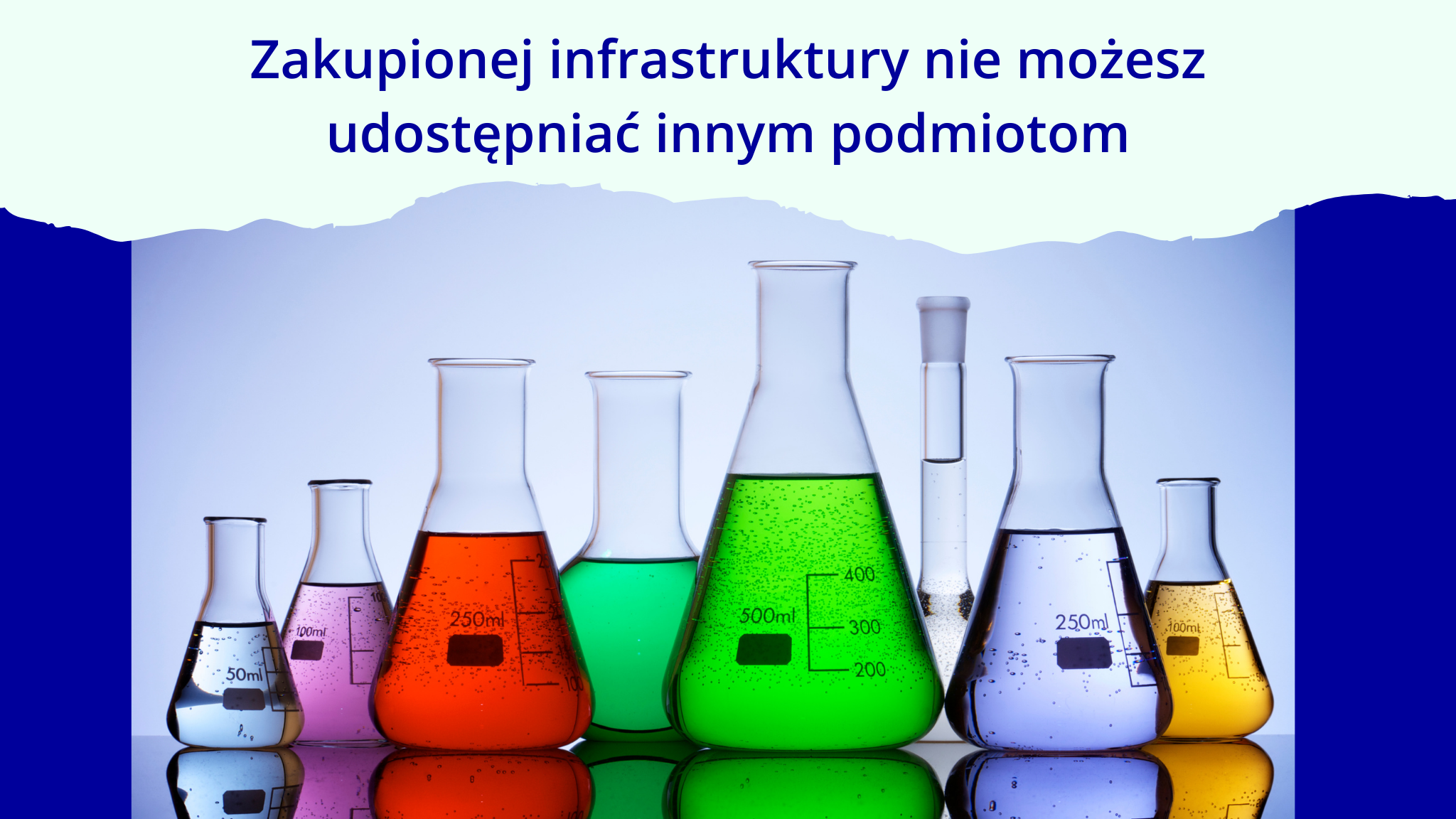 U góry widnieje napis: Zakupionej infrastruktury nie możesz udostępniać innym podmiotom. Pod spodem znajduje się zdjęcie menzurek z kolorowymi płynami.